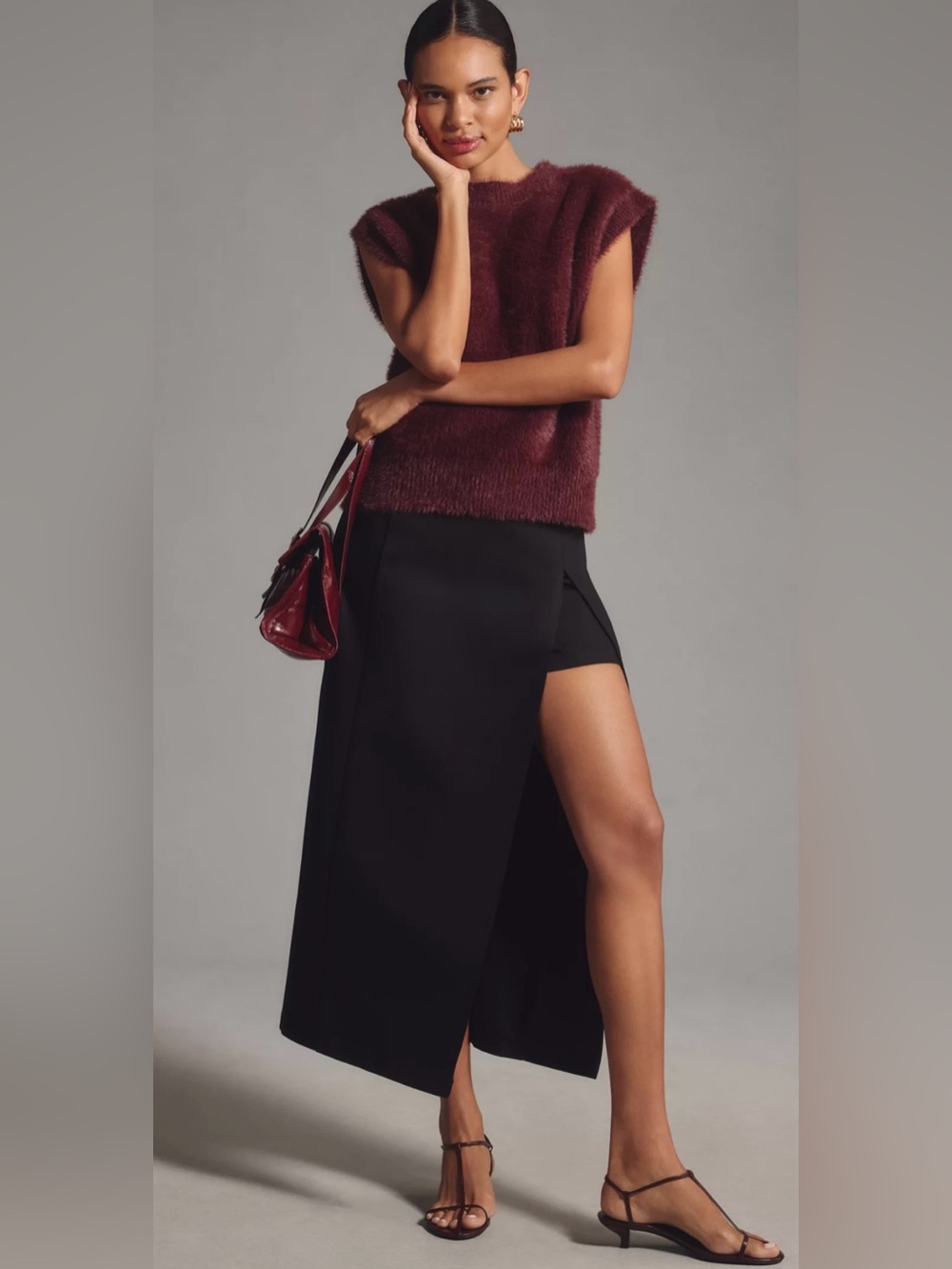 Avec Les Filles Black Asymmetrical Wrap Slit Midi Pencil Skirt Size 4